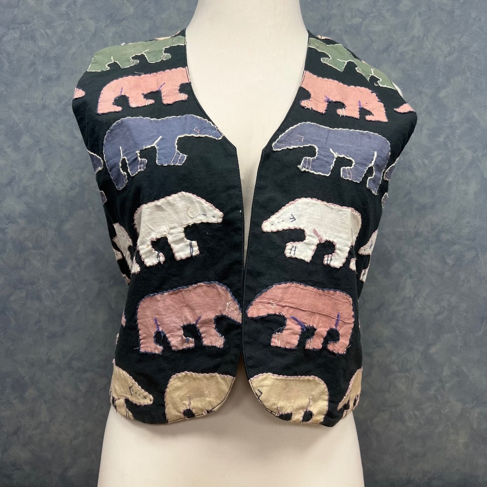 Soho Compagnie Polar Bear Vest Sleeveless Cotton‎ Quirky Print Black Sz M*FLAWS